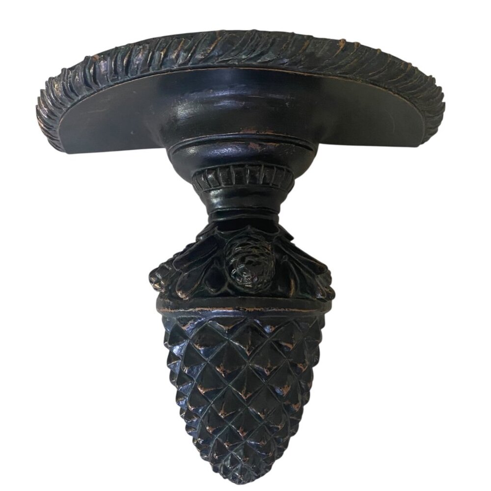 Black Carved Resin Faux Wood Wall Shelf Pedestal Console Bracket Pinecone Design